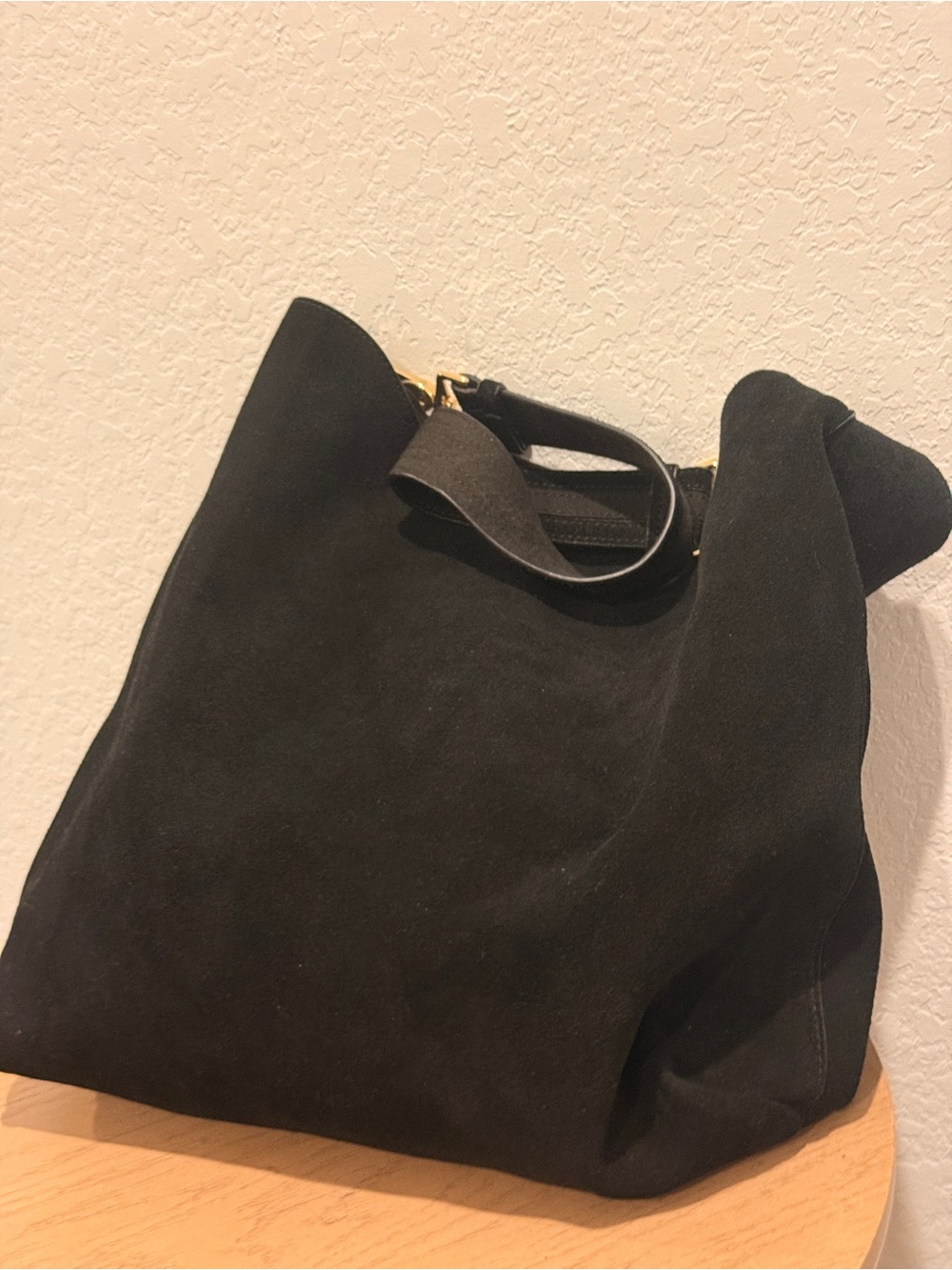 Black Suede Tote Bag‎ - Classic Women's Handbag